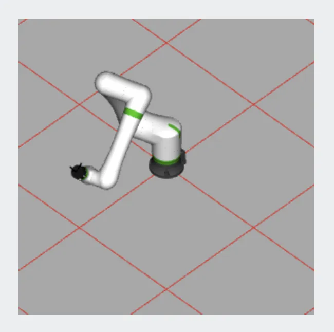 A CRX robot rendered in white and green on a gray grid floor.