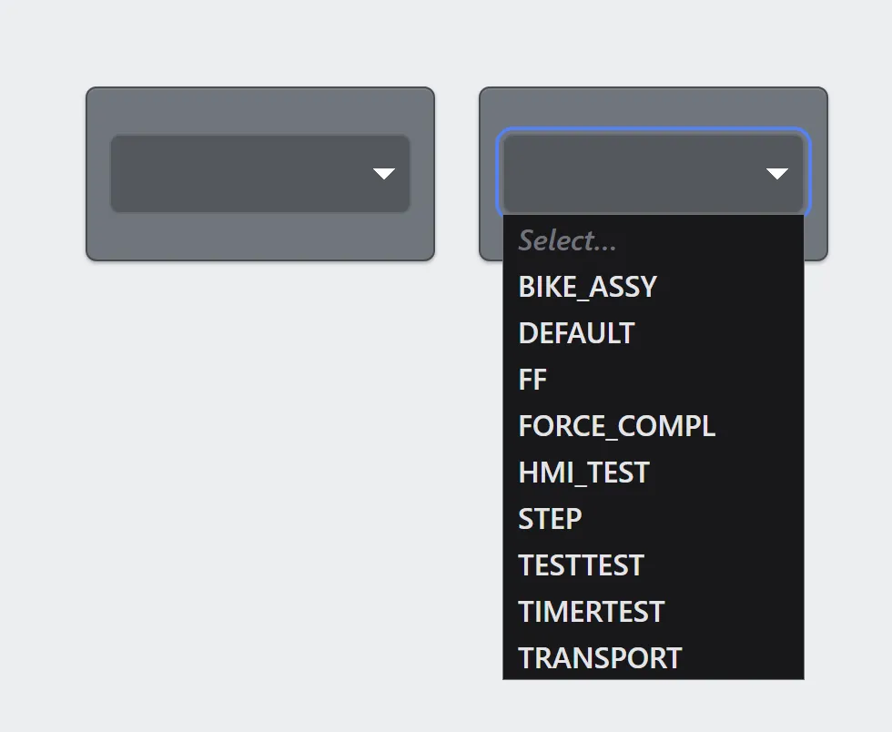 Two dropdowns, one closed and one open showing a list of controller program names.