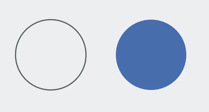 Two circles: one outlined with no fill, one filled blue.