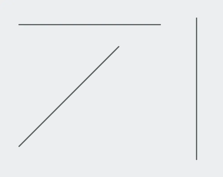 Three lines: one horizontal, one vertical, one diagonal.