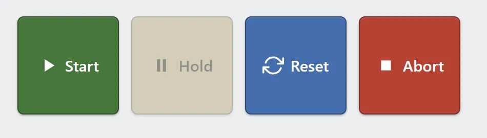Start, Hold, Reset and Abort in a row. Hold is grayed out.