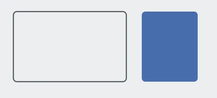Two rectangles: one outlined with no fill, one filled blue with no outline.